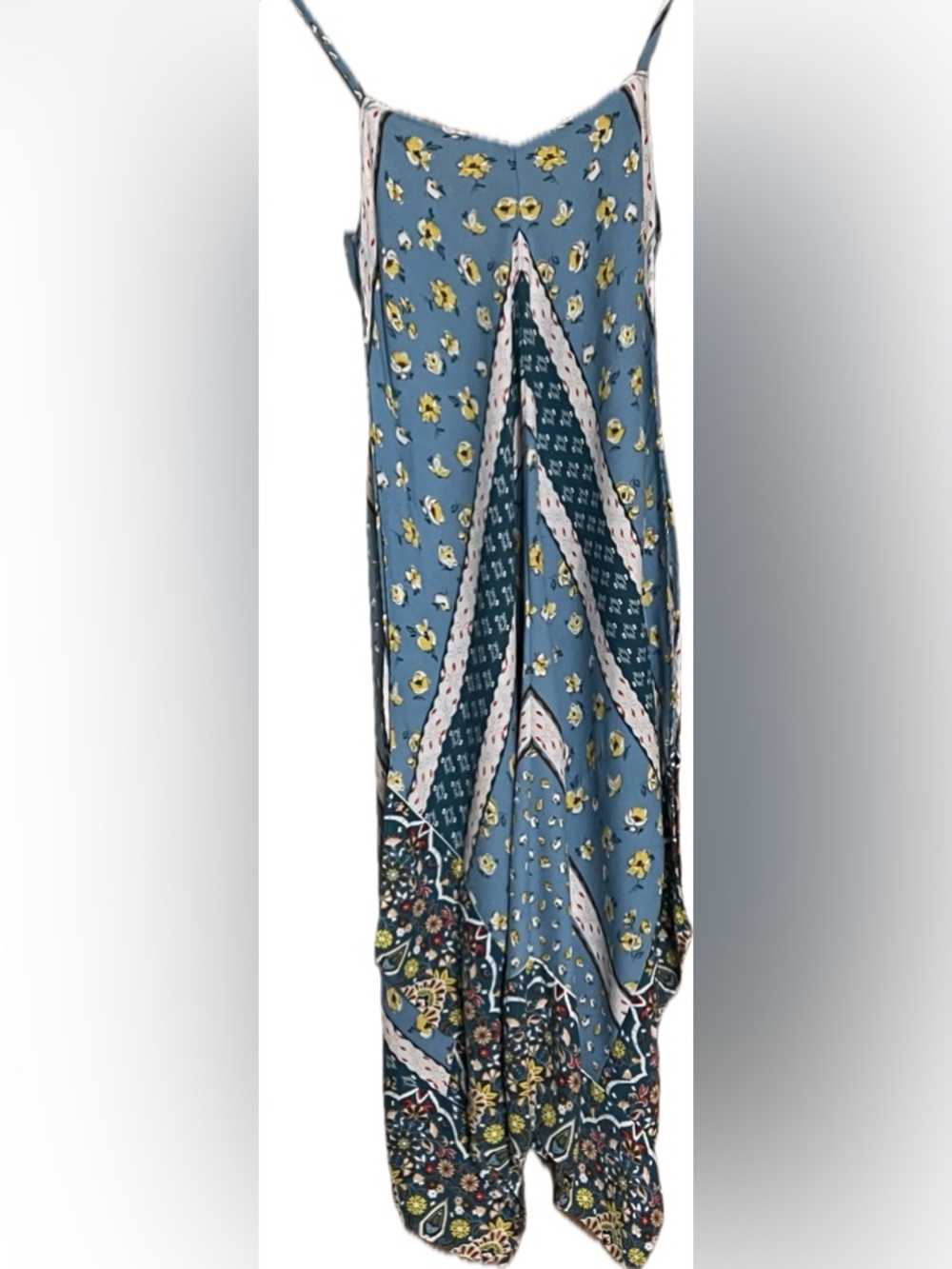 Handkerchief Hem Sundress Blue with White, Yellow, Orange & Brown floral accents